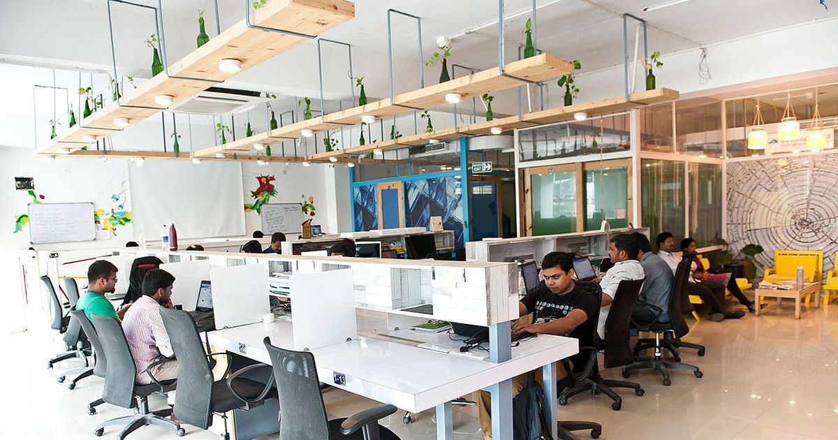 Indian team working at a coworking space in India